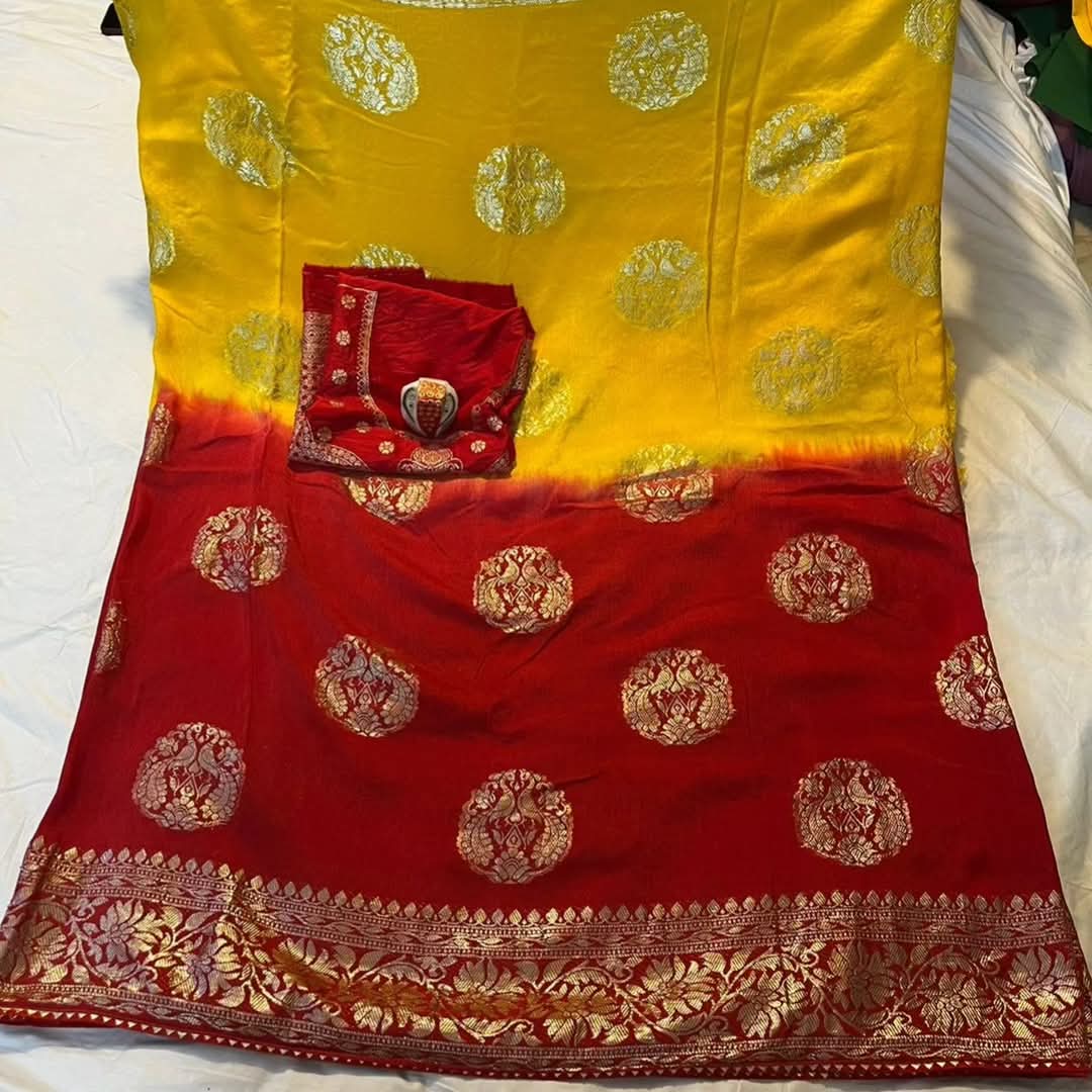 PCD Special Pure Georgette Jaipuri Tie Dye Zari Weaving Saree