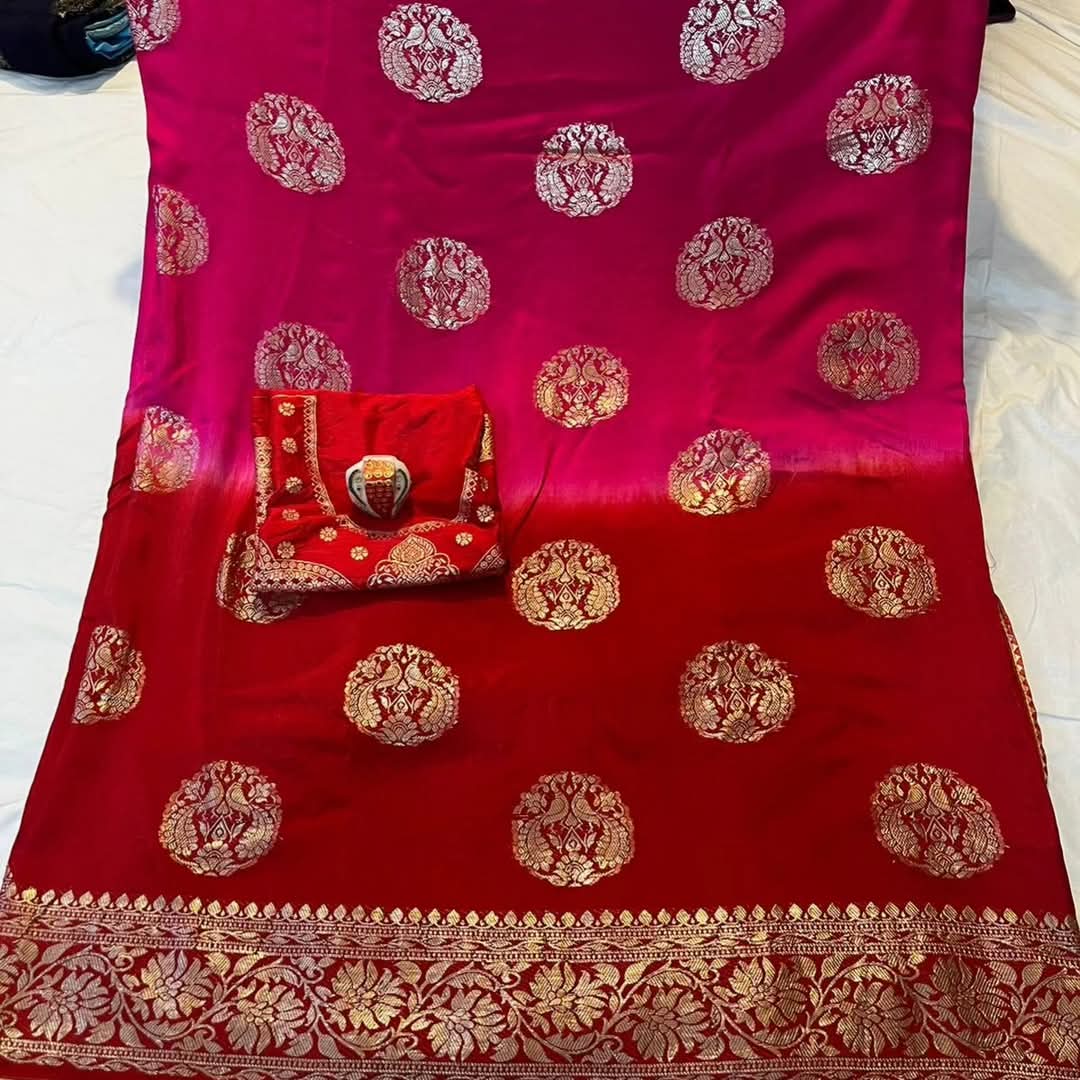 PCD Special Pure Georgette Jaipuri Tie Dye Zari Weaving Saree