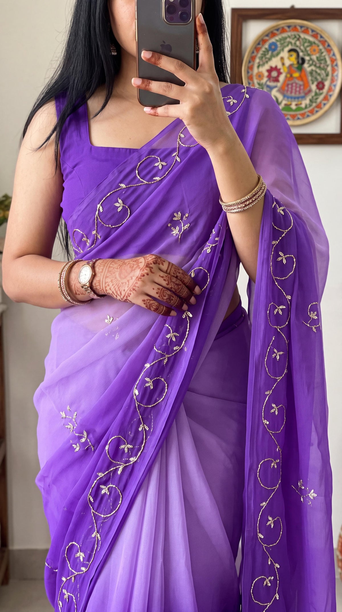 PCD Designer Chiffon Saree with Traditional Look & Cutdana Work