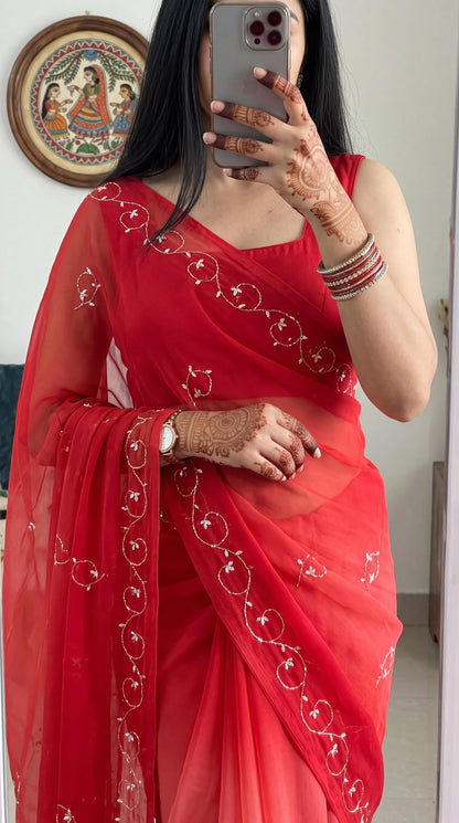 PCD Designer Chiffon Saree with Traditional Look & Cutdana Work