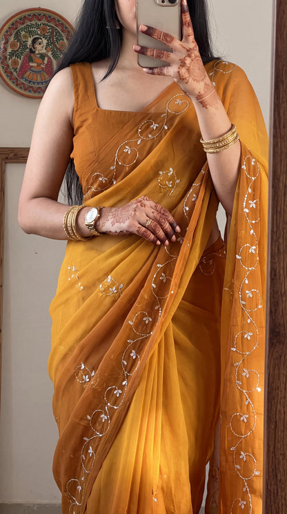 PCD Designer Chiffon Saree with Traditional Look & Cutdana Work