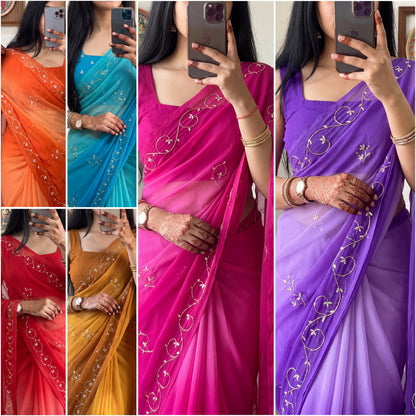 PCD Designer Chiffon Saree with Traditional Look & Cutdana Work