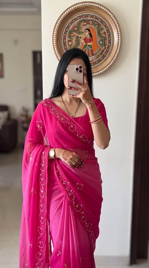 PCD Designer Chiffon Saree with Traditional Look & Cutdana Work