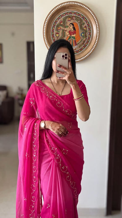 PCD Designer Chiffon Saree with Traditional Look & Cutdana Work