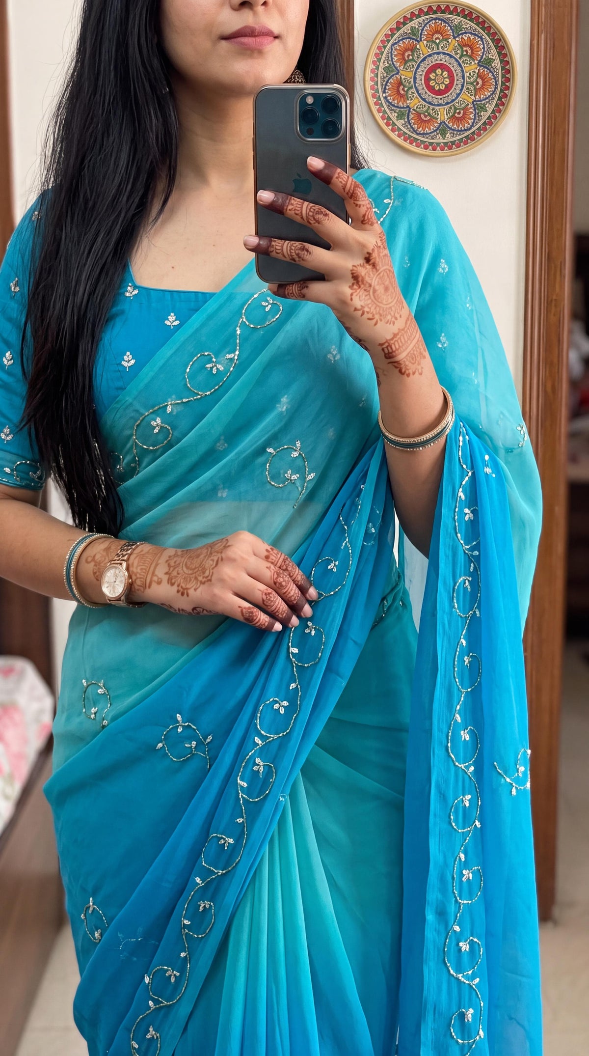 PCD Designer Chiffon Saree with Traditional Look & Cutdana Work