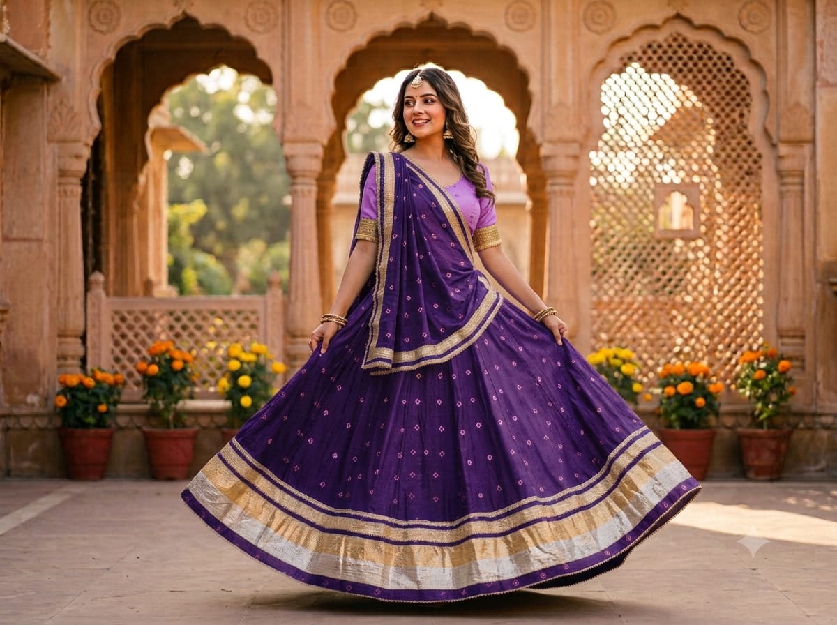 PCD Pure Chinon Beautiful Jaipuri Bandhej Gota Lehenga