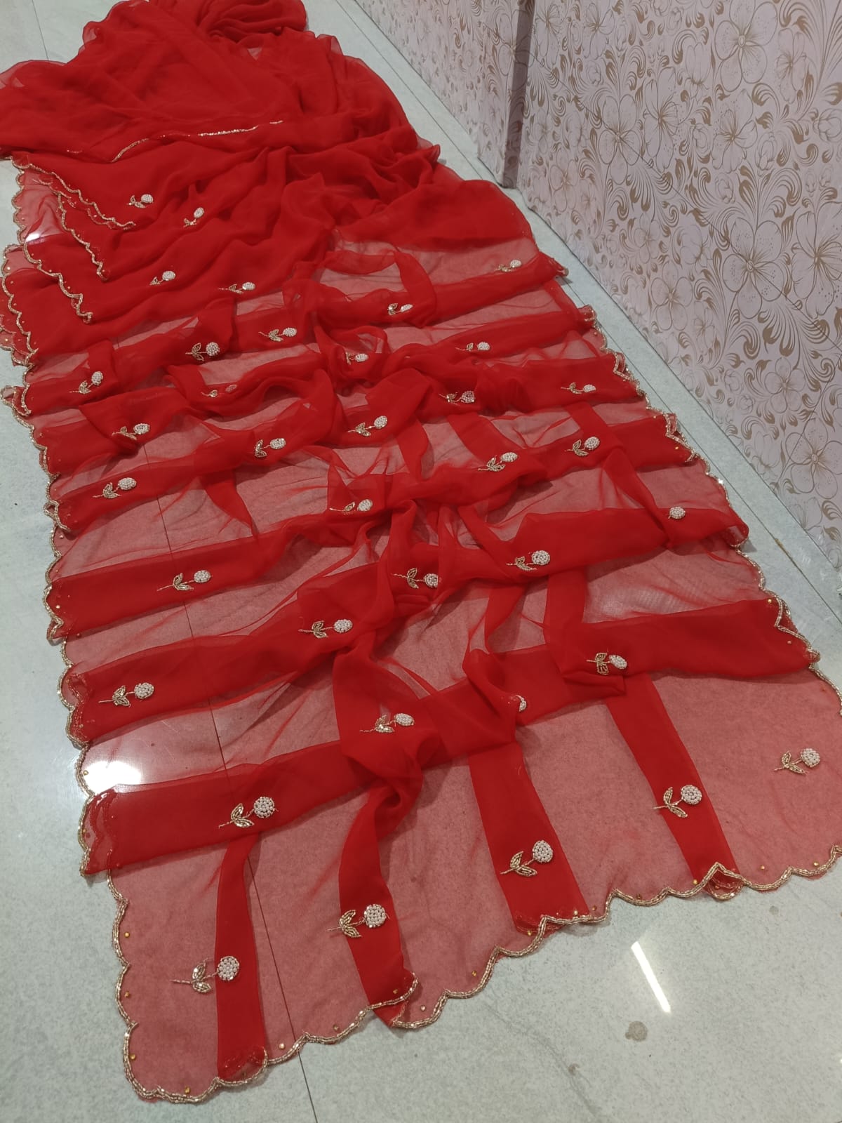 PCD New Designer Georgette Saree with Classic Moti Hand work by pcd