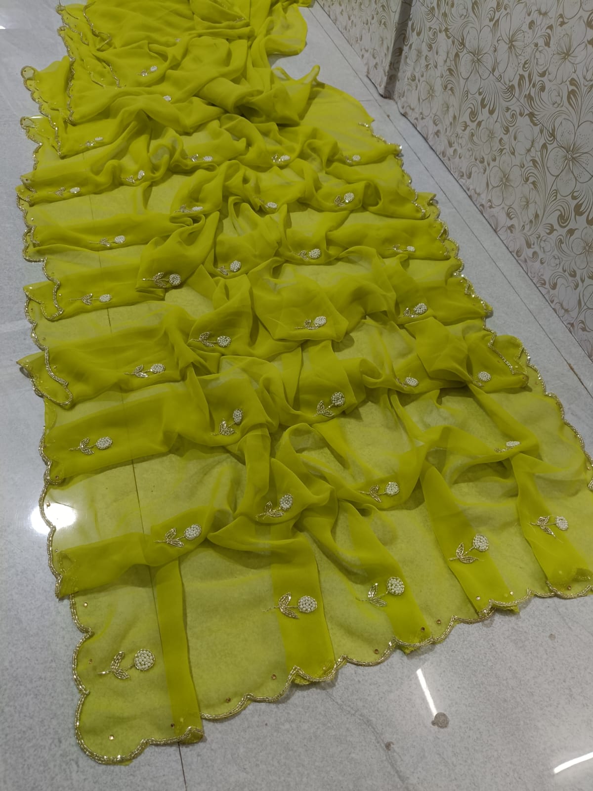 PCD New Designer Georgette Saree with Classic Moti Hand work by pcd