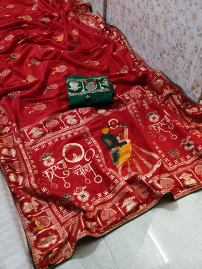 PCD New Launch Munga silk Fabric Banarsi Zari weaving saree
