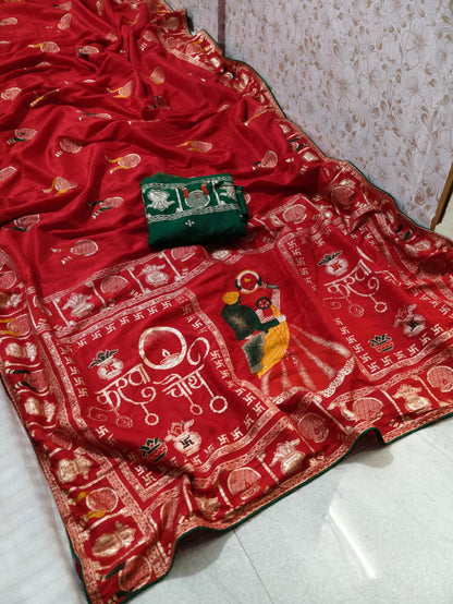 PCD New Launch Munga silk Fabric Banarsi Zari weaving saree