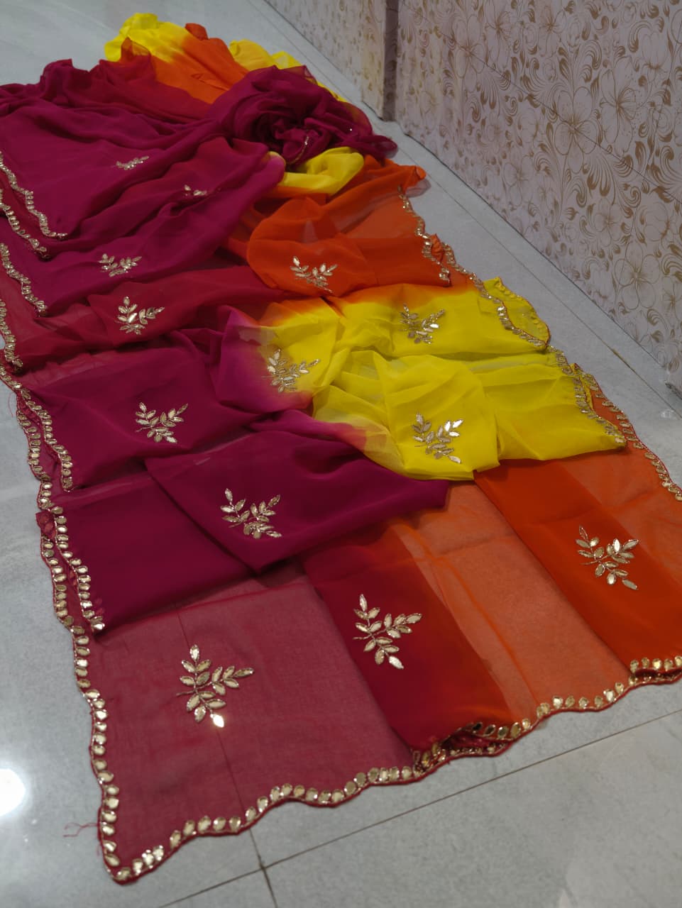 pcd Latest Chiffon Bollywood Style Mirror Work Saree