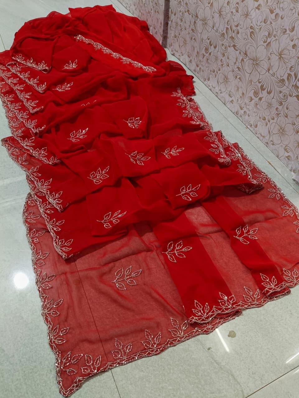 PCD KARWACHOUT SAREE Rajwadi Style Royal Ciffone Kutdana Work Sarees
