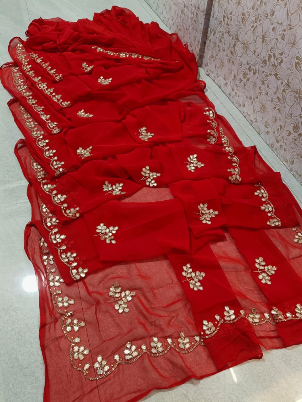PCD KARWACHOUT SAREE Rajwadi Style Royal Ciffone Kutdana Work Sarees