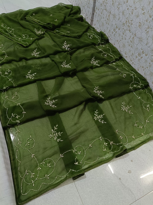 New Designer Georgette Saree with Classic Hand work by pcd