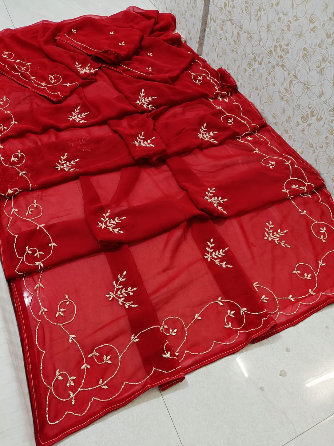 New Designer Georgette Saree with Classic Hand work by pcd