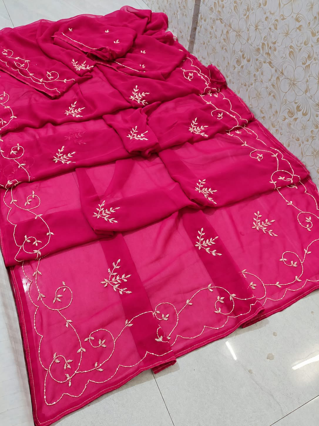 New Designer Georgette Saree with Classic Hand work by pcd