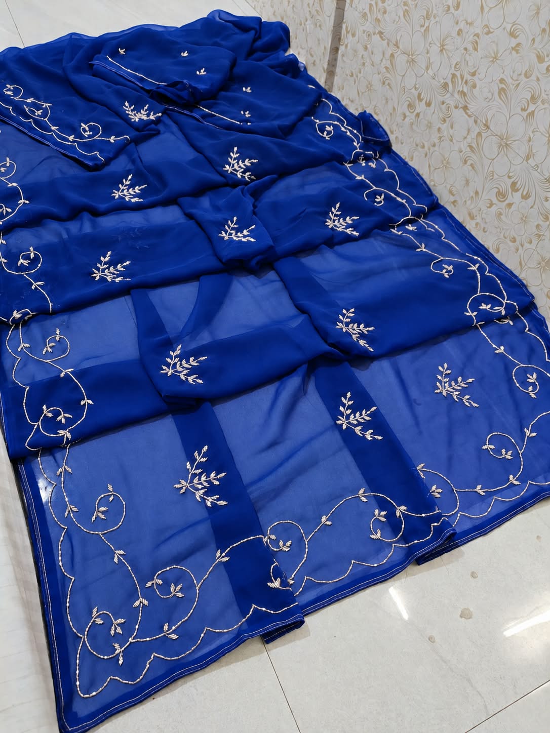 New Designer Georgette Saree with Classic Hand work by pcd
