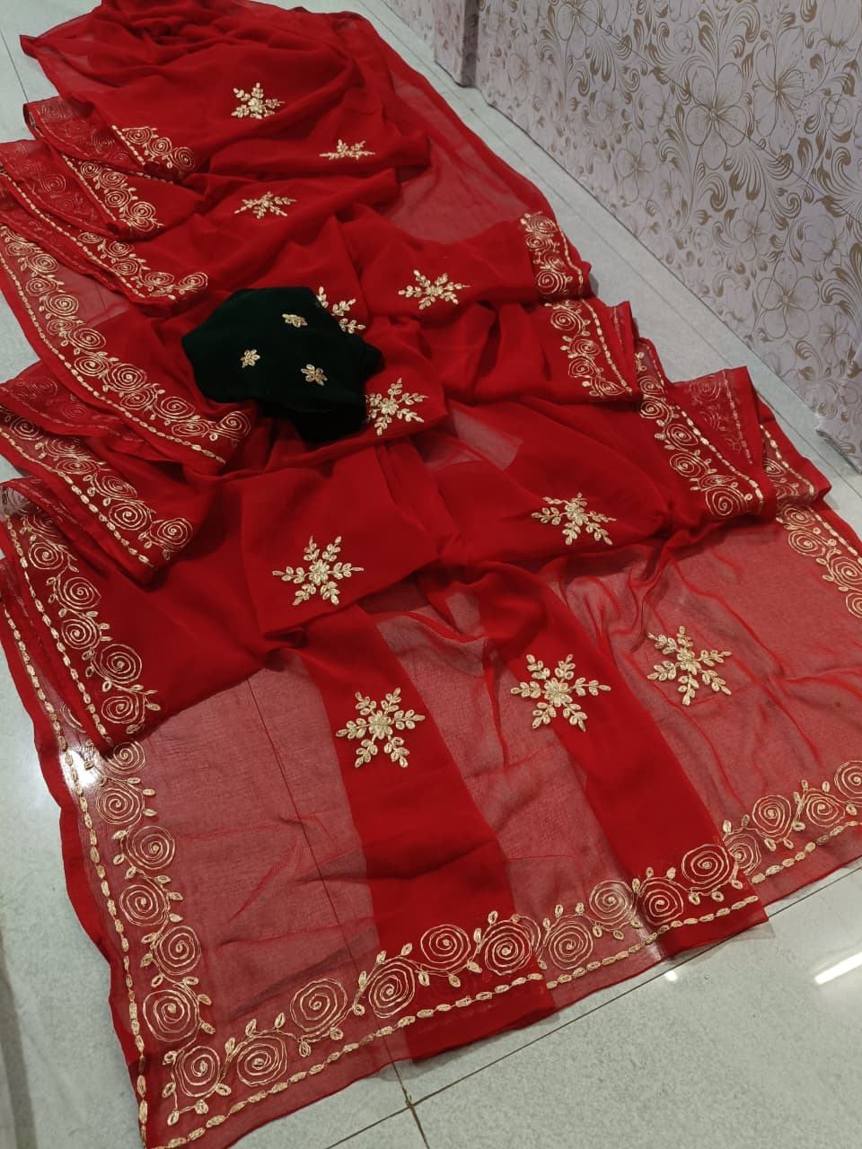 PCD Latest Chiffon Bollywood Style Pita Work Saree