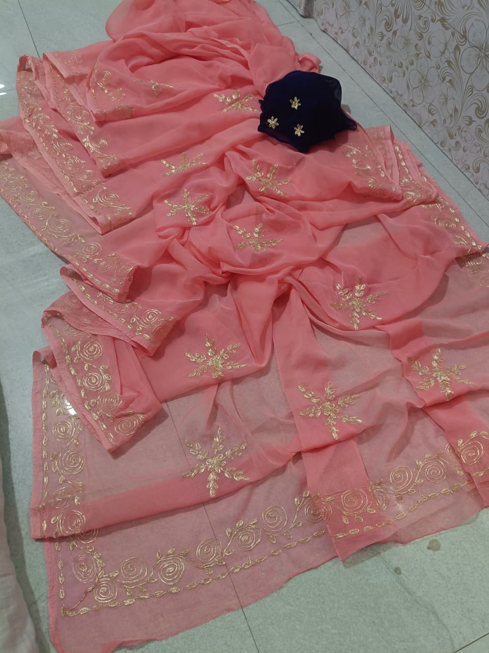 PCD Latest Chiffon Bollywood Style Pita Work Saree