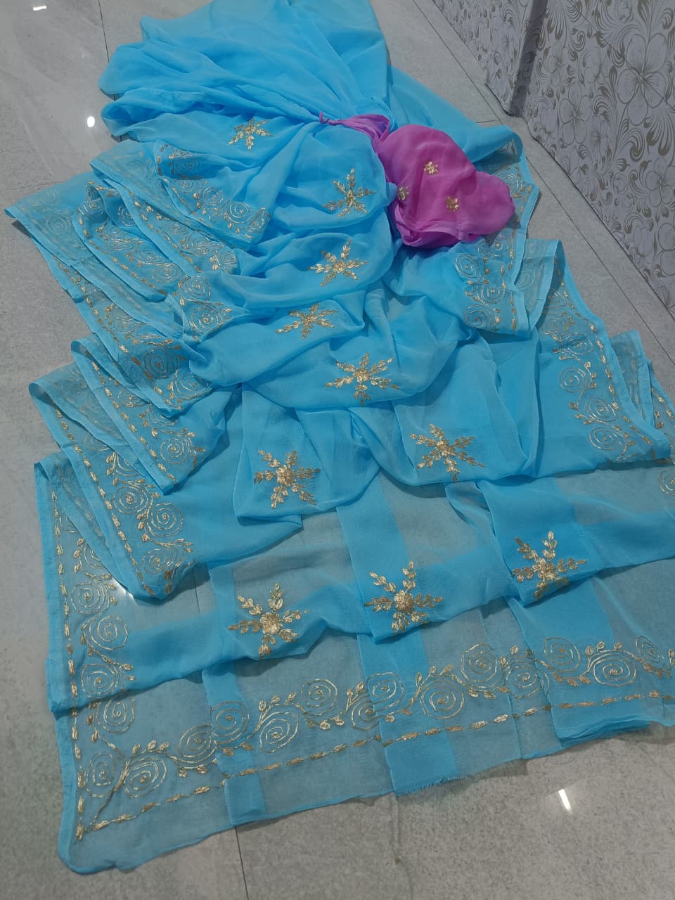PCD Latest Chiffon Bollywood Style Pita Work Saree