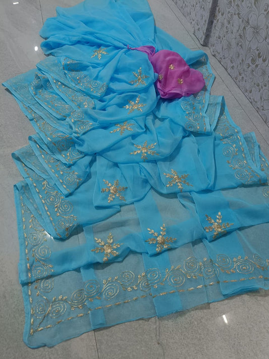 PCD Latest Chiffon Bollywood Style Pita Work Saree