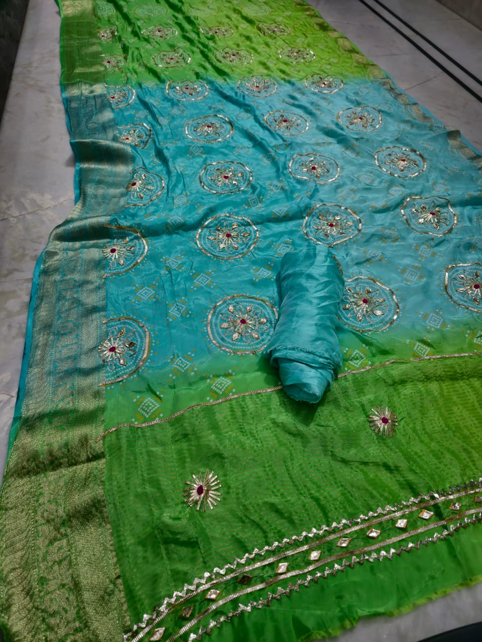 H.O. silk print gota work , chitpallu