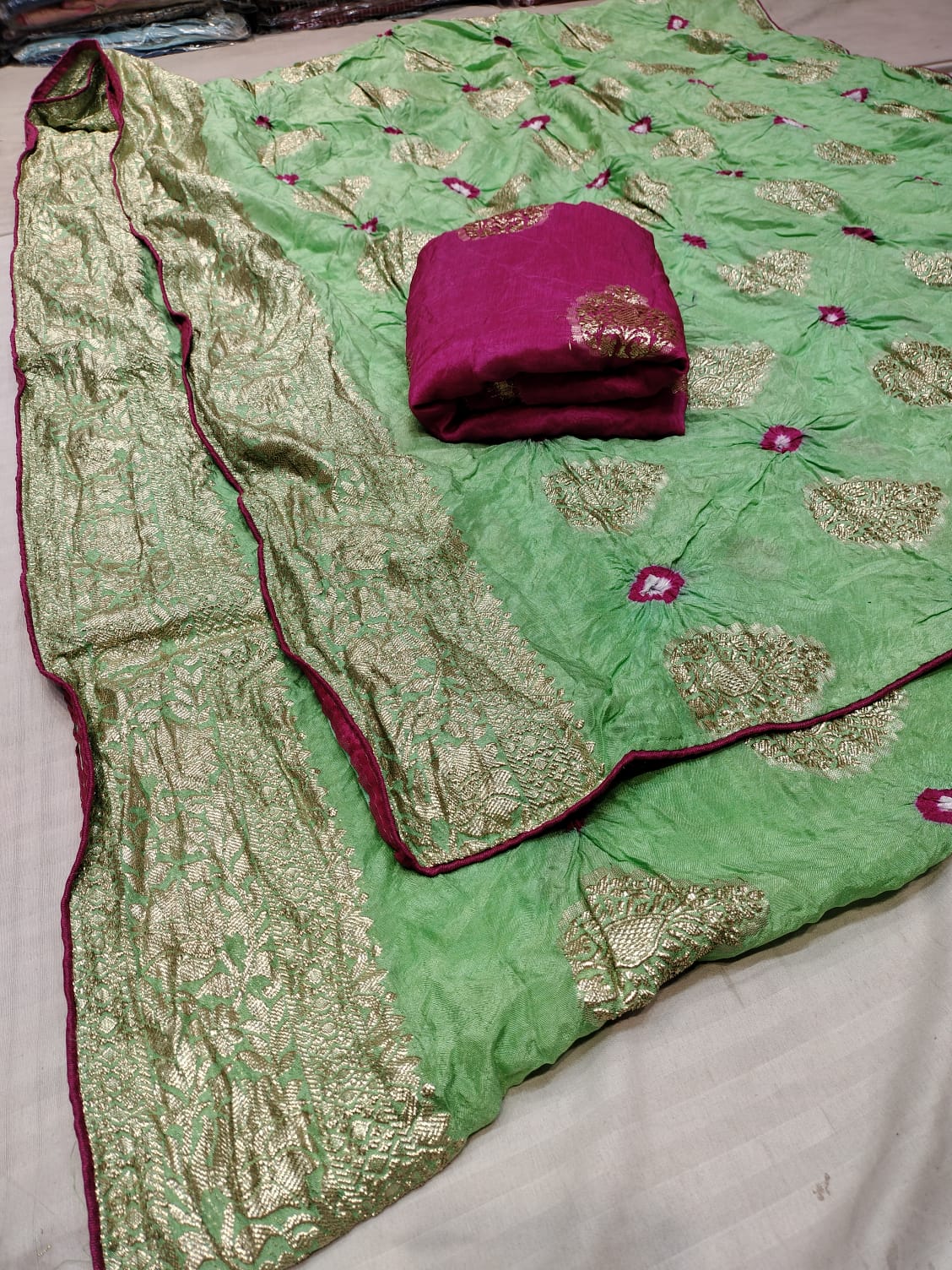 Premium Bandhani Silk Saree with Banarasi Work