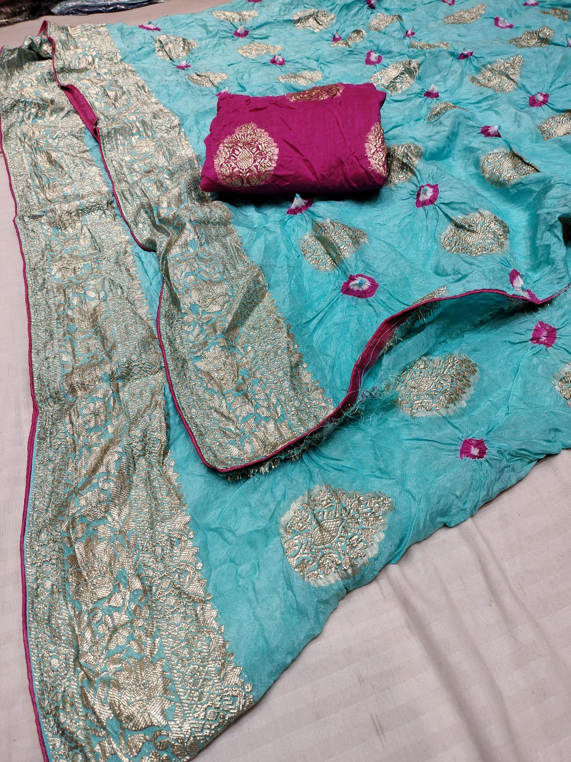 Premium Bandhani Silk Saree with Banarasi Work