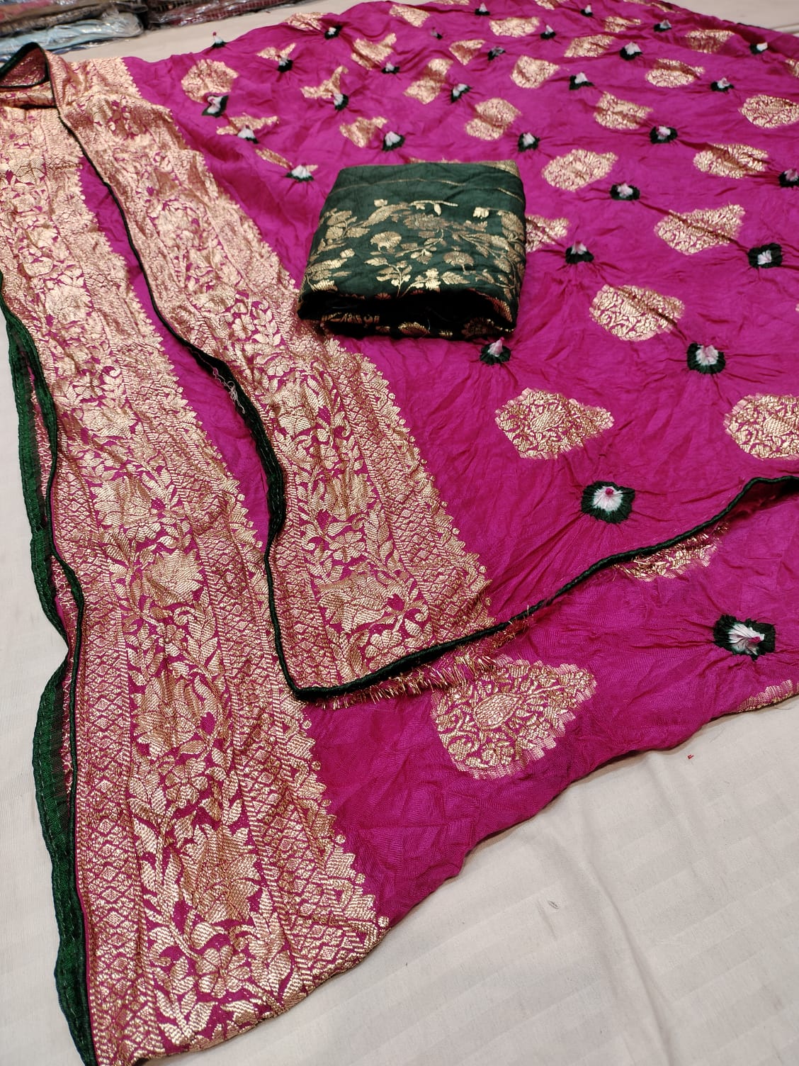 Premium Bandhani Silk Saree with Banarasi Work