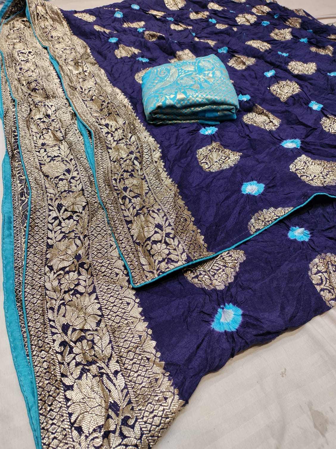 Premium Bandhani Silk Saree with Banarasi Work