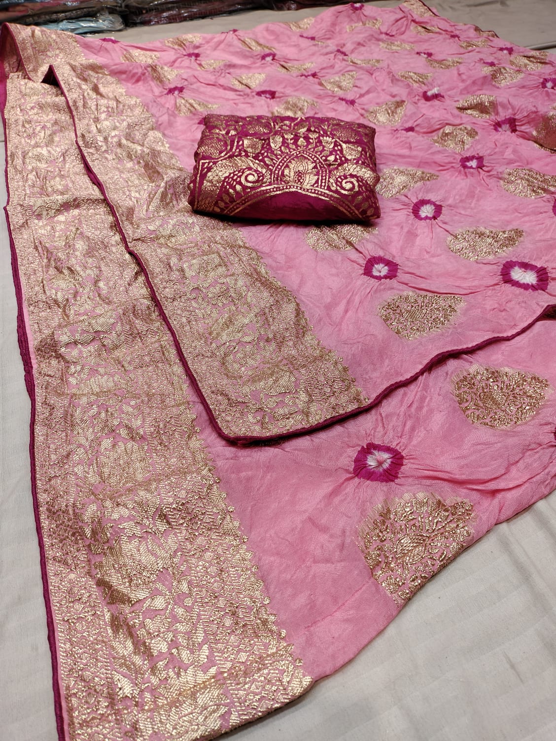Premium Bandhani Silk Saree with Banarasi Work