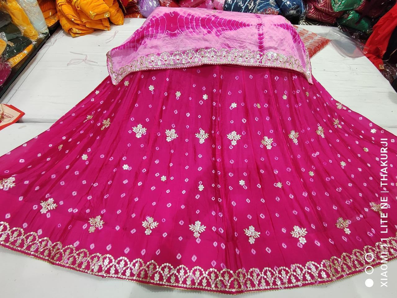 Designer Pure D-Chinon Lehenga Set with Multi Goti Pattern & Heavy Gota Patti Work