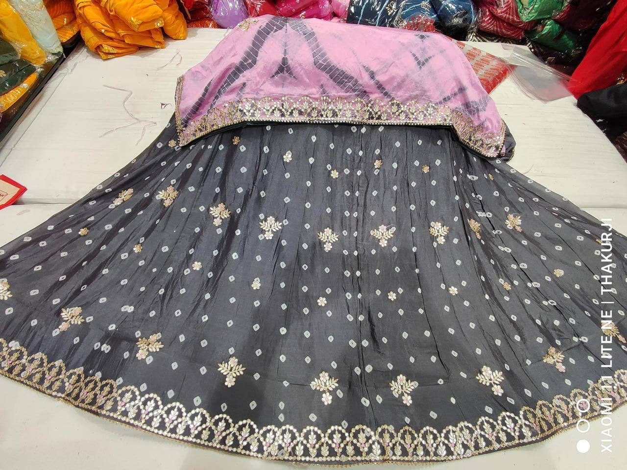 Designer Pure D-Chinon Lehenga Set with Multi Goti Pattern & Heavy Gota Patti Work