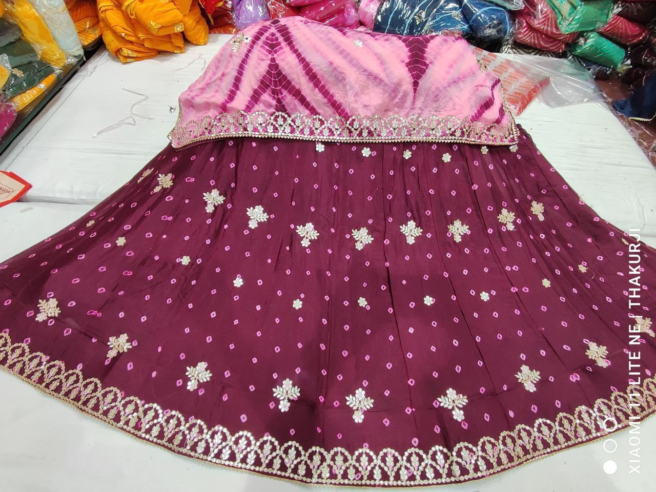 Designer Pure D-Chinon Lehenga Set with Multi Goti Pattern & Heavy Gota Patti Work