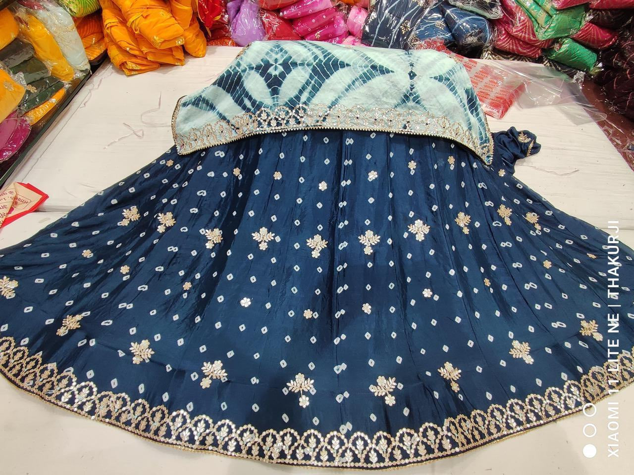 Designer Pure D-Chinon Lehenga Set with Multi Goti Pattern & Heavy Gota Patti Work