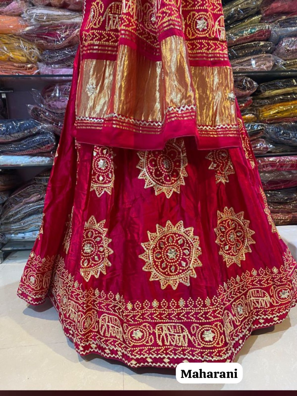 Bandhani Gotta Patti Lehenga Chunni Set | Pure Modal Gajji Silk Rajasthani Bridal Wear