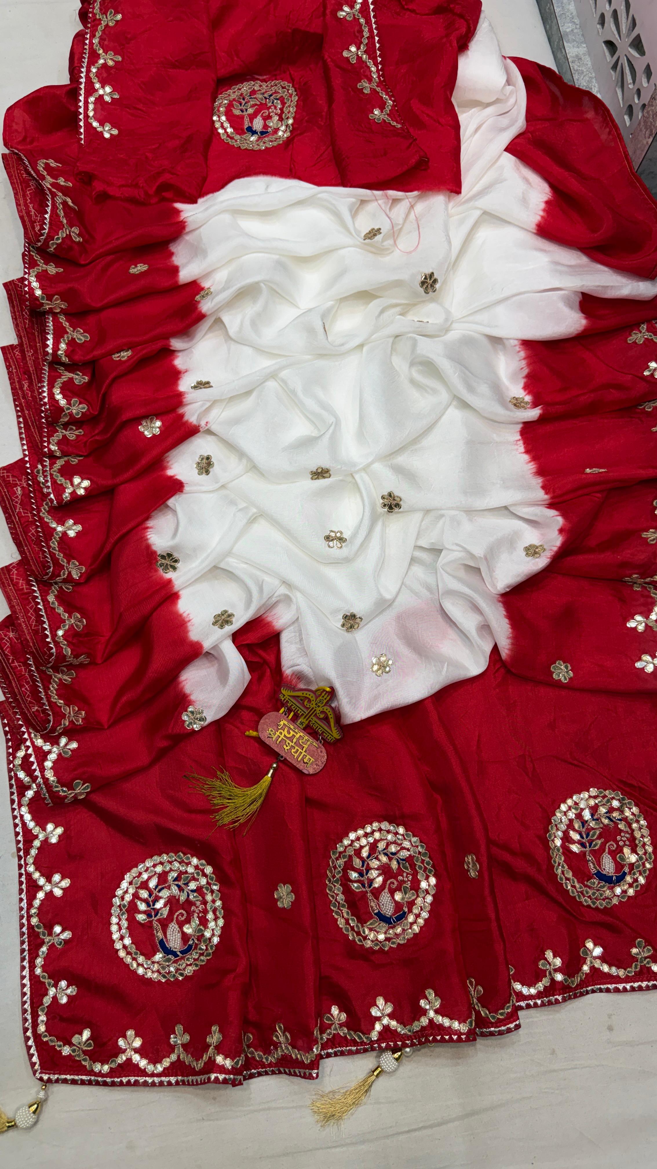 Rangoli Red & Ivory Zari Embroidered Saree