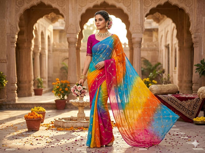 New Georgette Multi Colour Gota Patti Work Saree by pcd