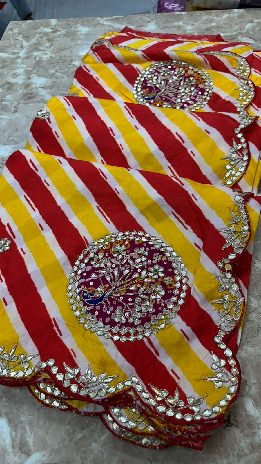 New Premium Traditional Tusser Silk Lehriya Saree with Gota Patti Detailing BY PCD