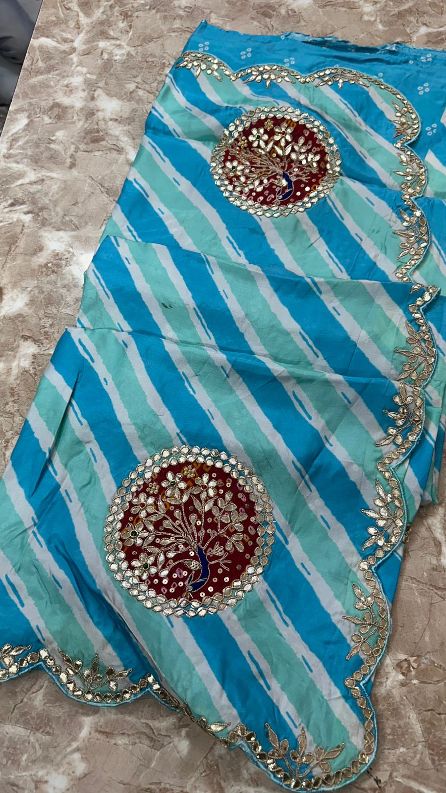 New Premium Traditional Tusser Silk Lehriya Saree with Gota Patti Detailing BY PCD
