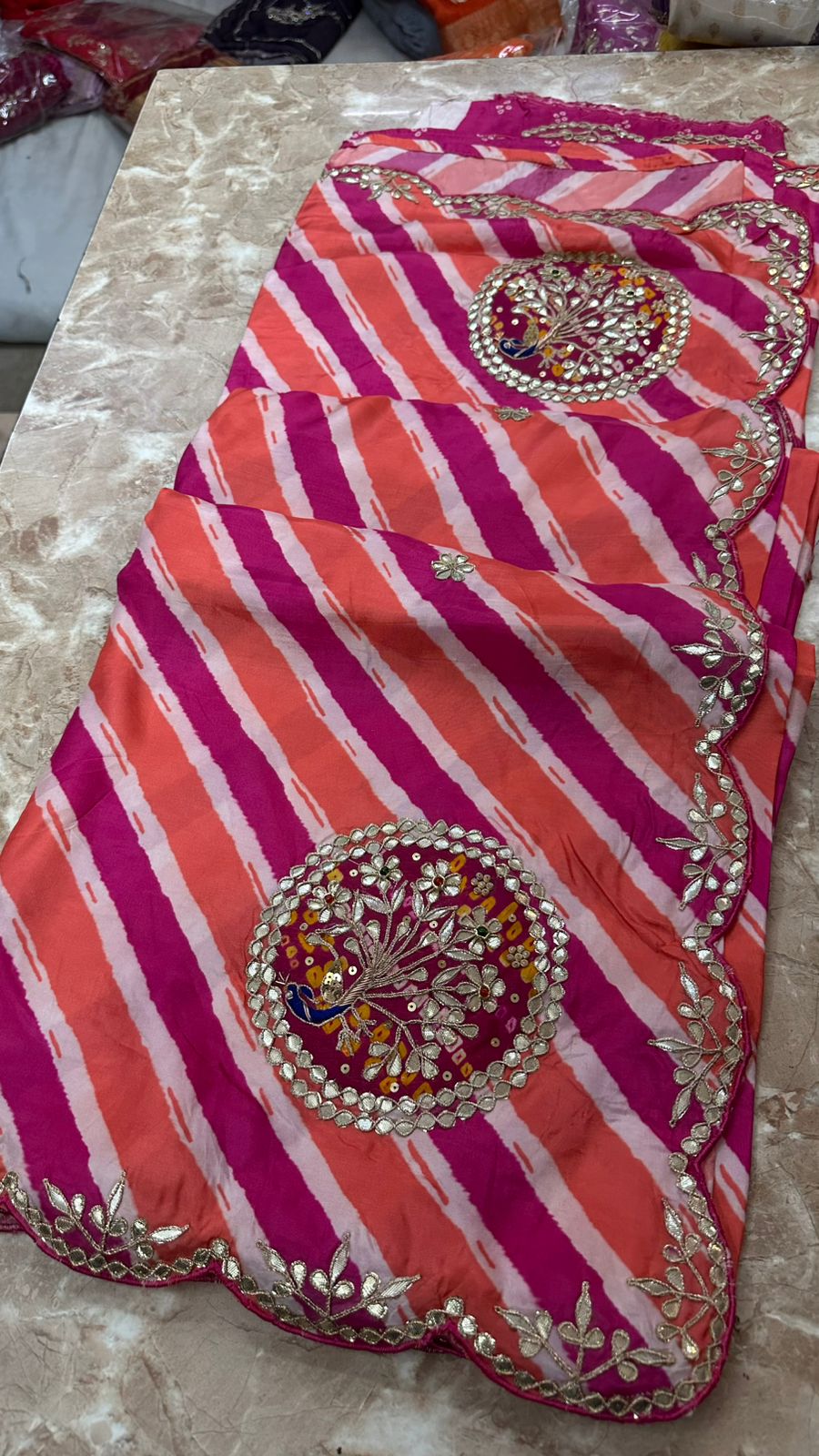 New Premium Traditional Tusser Silk Lehriya Saree with Gota Patti Detailing BY PCD