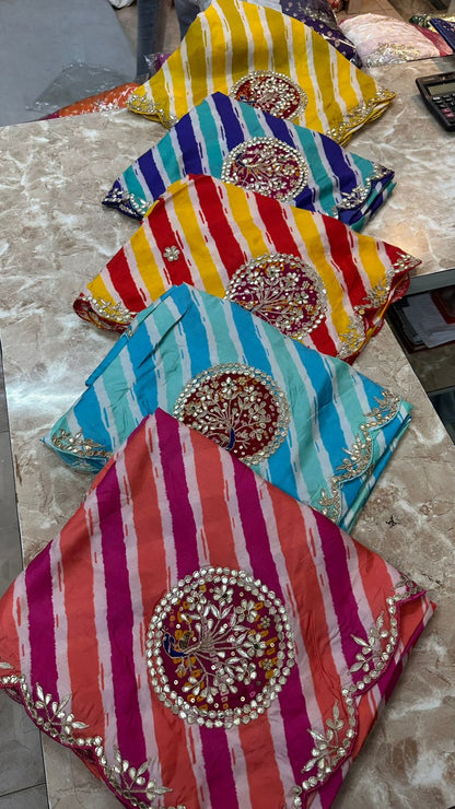 New Premium Traditional Tusser Silk Lehriya Saree with Gota Patti Detailing BY PCD