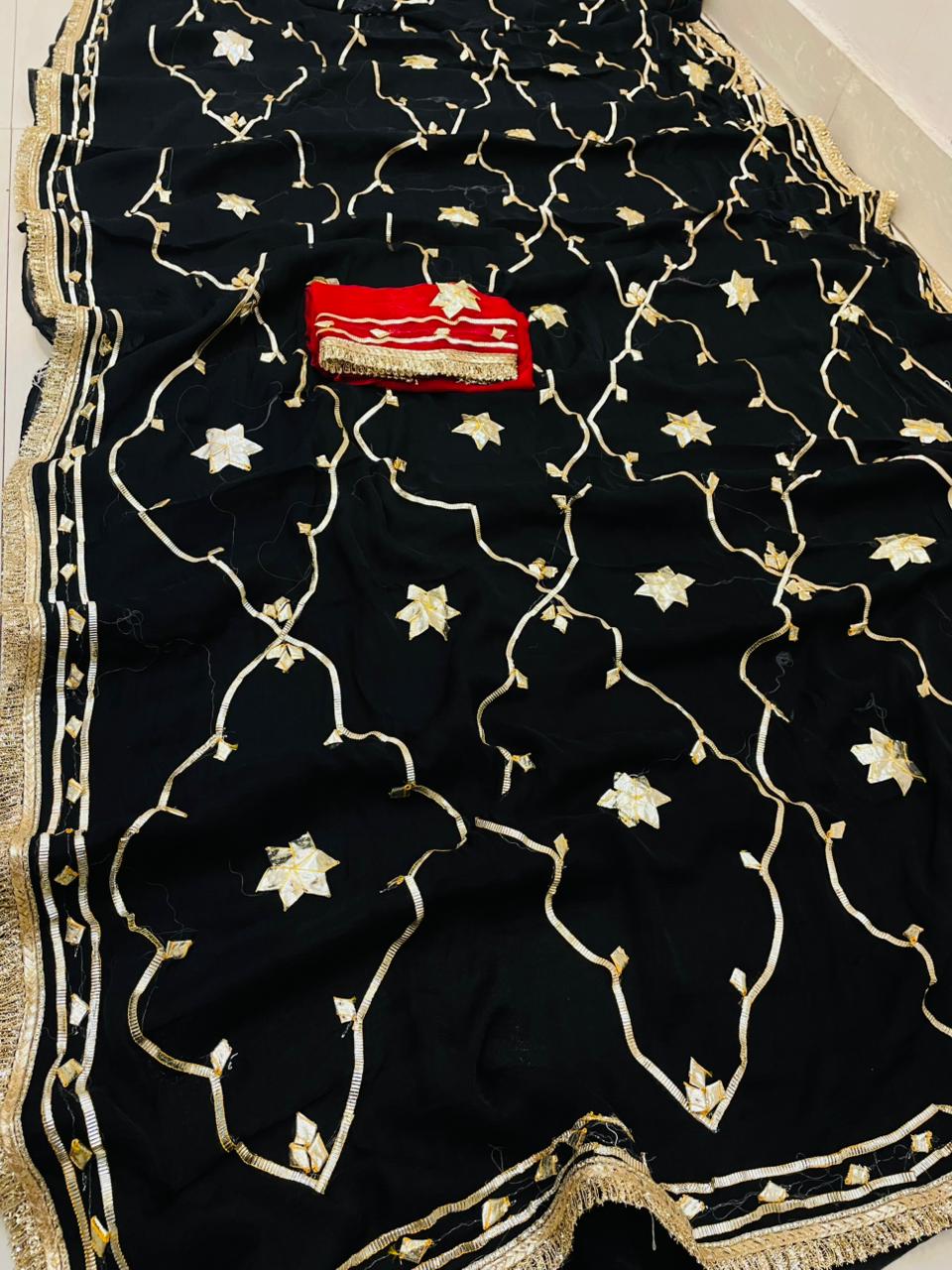 Latest New Chiffon Bollywood Style With Gotapatti Work Saree specal black colour by pcd