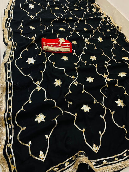 Latest New Chiffon Bollywood Style With Gotapatti Work Saree specal black colour by pcd