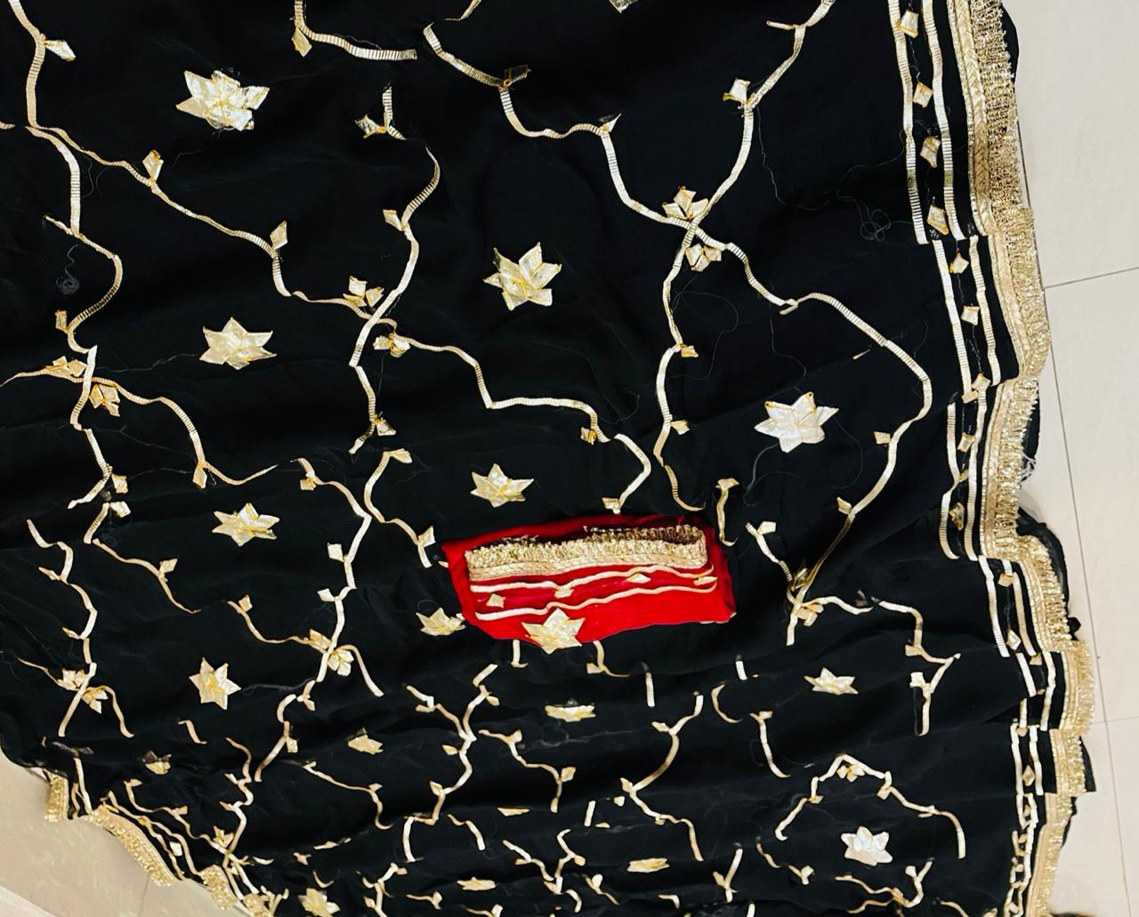 Latest New Chiffon Bollywood Style With Gotapatti Work Saree specal black colour by pcd