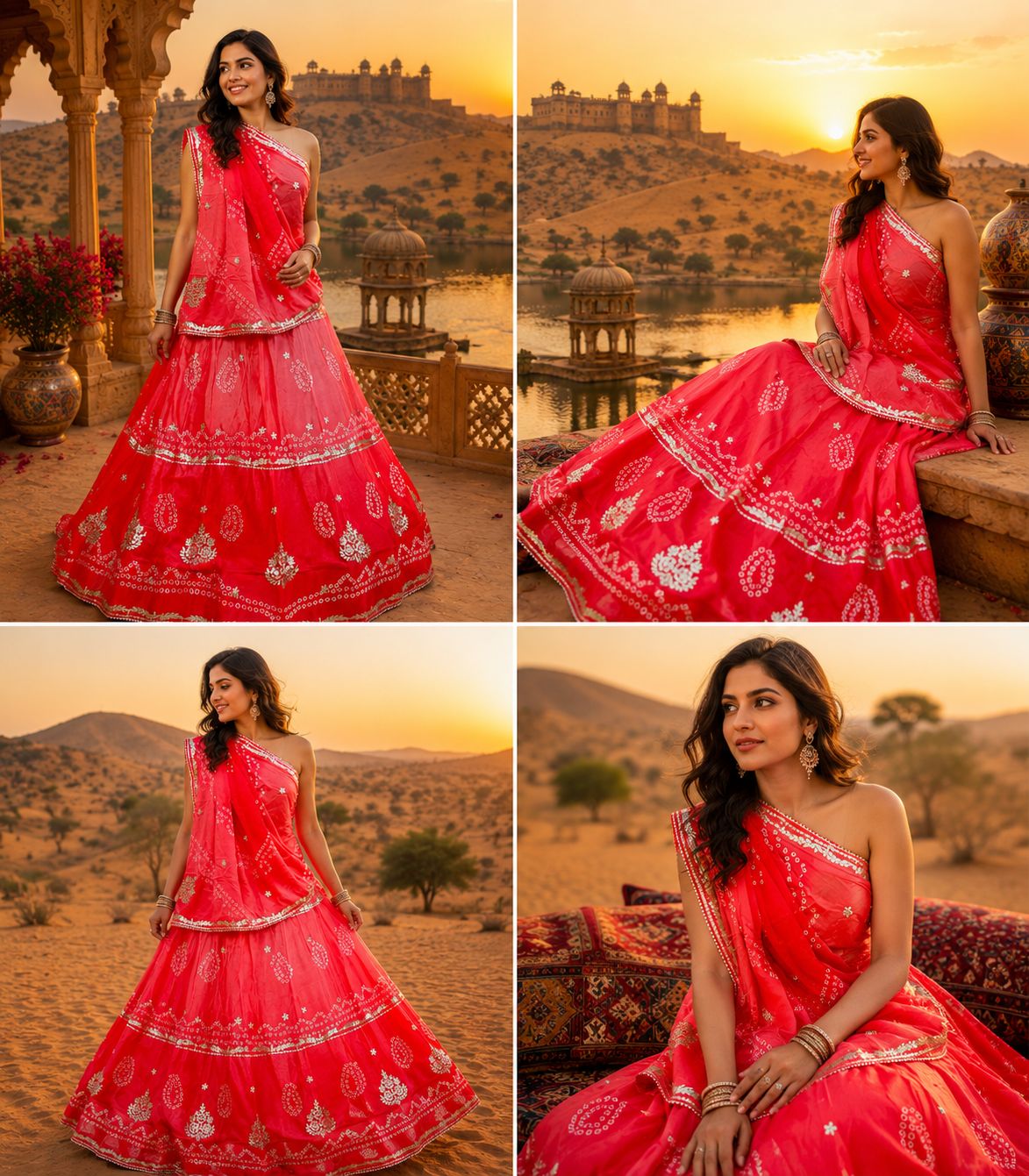 New Chinon Double Shade Bandhani Gota patti work Lehenga by pcd