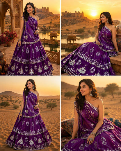 New Chinon Double Shade Bandhani Gota patti work Lehenga by pcd