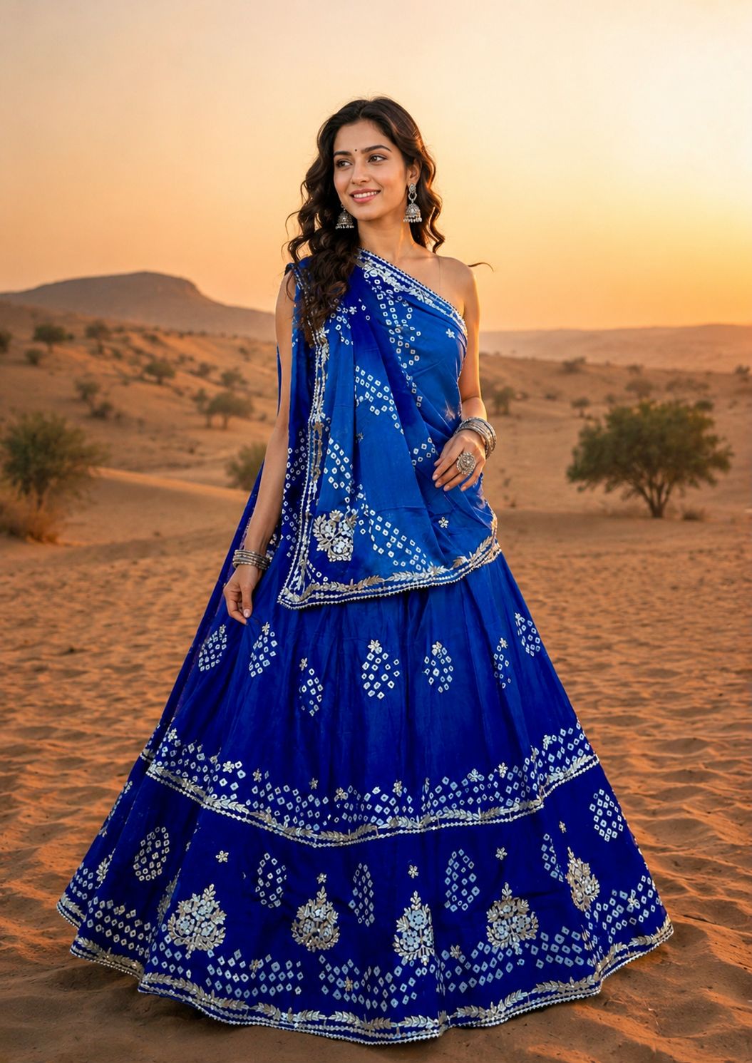 New Chinon Double Shade Bandhani Gota patti work Lehenga by pcd