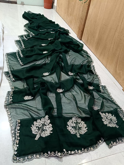 New Elegant Pure Georgette Saree with Handcrafted Tublight work by pcd