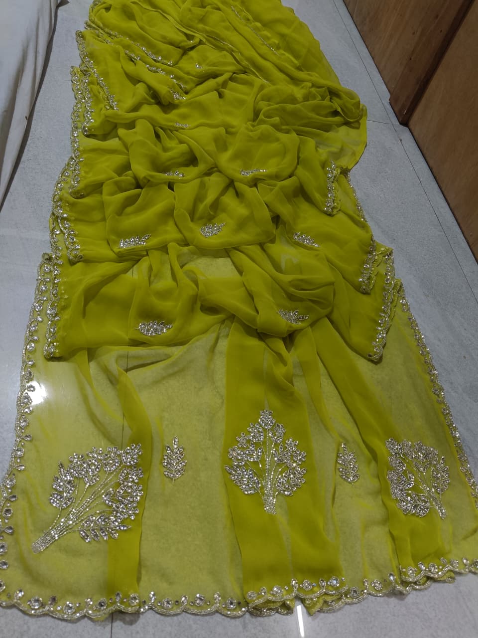 New Elegant Pure Georgette Saree with Handcrafted Tublight work by pcd